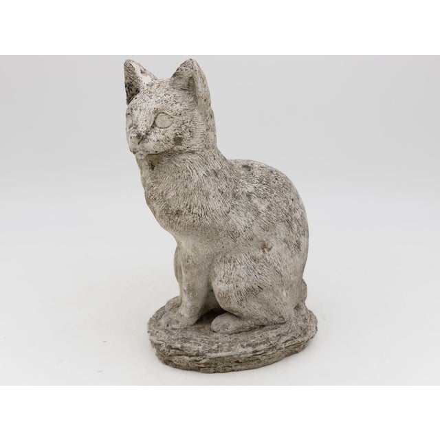 This vintage French composite stone cat garden ornament, with its detailed molding, reflects the rustic modernism of late...