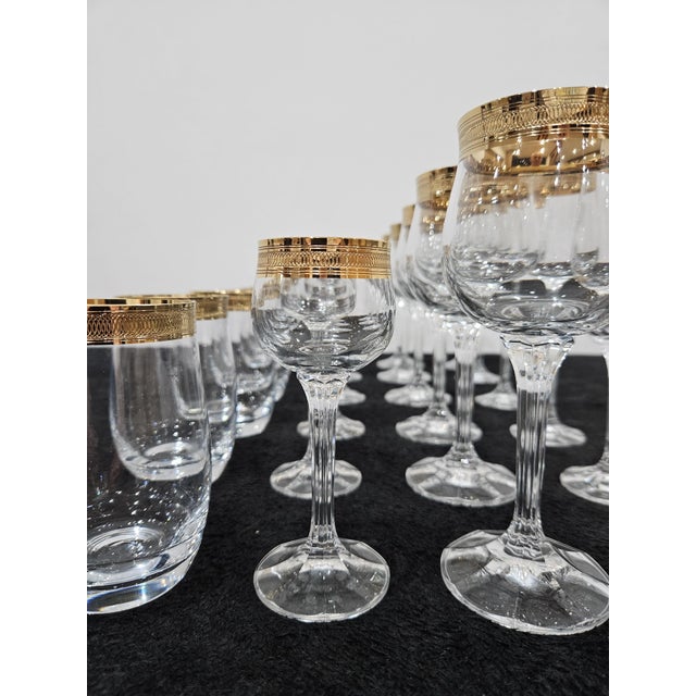 Vintage Gold Crystal Glasses, Set of 24 For Sale - Image 6 of 13