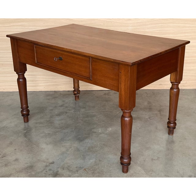 20th French Louis XV Style Walnut Desk or Library Table With Drawer For Sale - Image 10 of 12