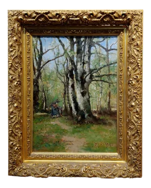 Max Weyl - Women in Forest Collecting Wood -Oil Painting