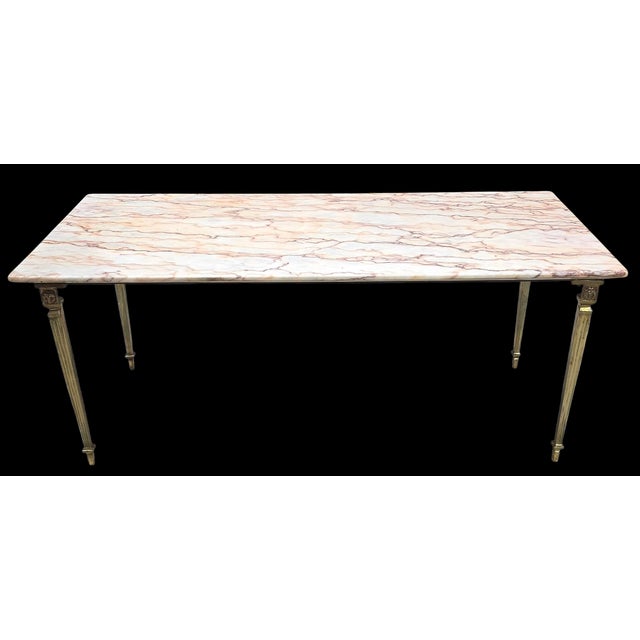 Mid-Century Neoclassical Style Marble and Brass Coffee Table For Sale - Image 4 of 8