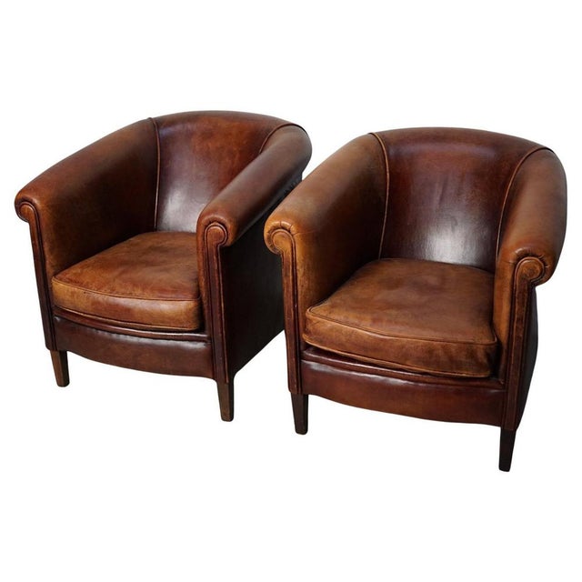 Vintage Dutch Cognac Colored Leather Club Chair, Set of 2 For Sale - Image 18 of 18