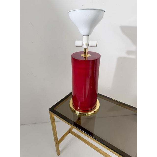 Italian Ruby Red Glazed Ceramic and Brass Twin Table Lamps, 1970s, Set of 2 For Sale - Image 15 of 18