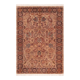 Shabby Chic Floral 1990's Pak-Persian Taupe/Blue Wool Rug - 6'0'' X 9'2'' For Sale