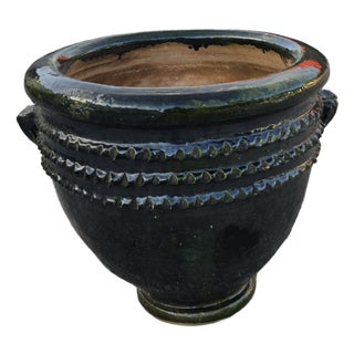 Moroccan Handcrafted Pottery Planter / Deep Green For Sale
