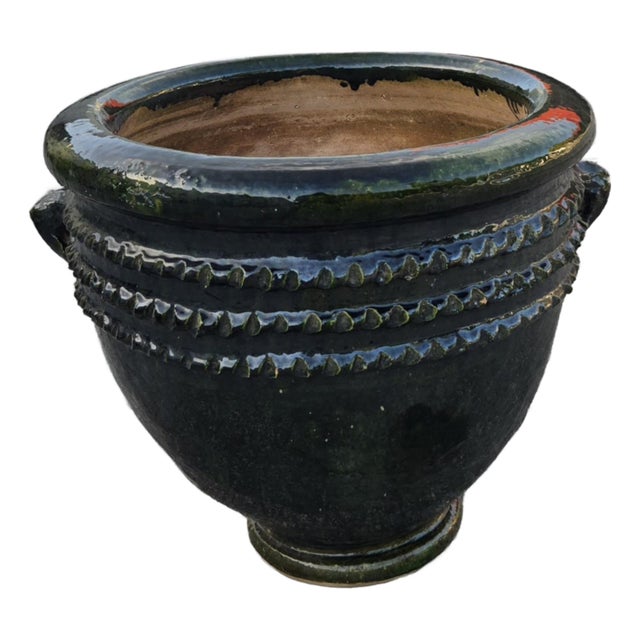 Moroccan Handcrafted Pottery Planter / Deep Green For Sale