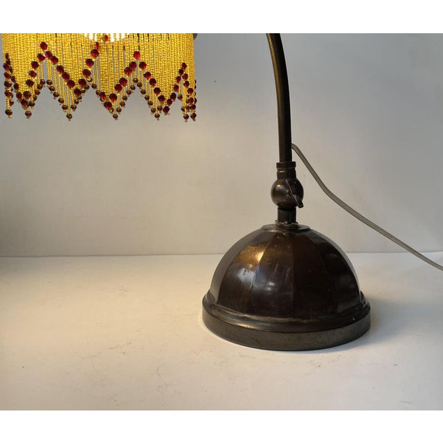 Brown Austrian Jugend Style Table Lamp in Copper and Glass Beads, 1910s For Sale - Image 8 of 10