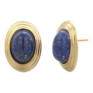 1990s Large Blue Lapis Lazuli 14 Karat Yellow Gold 0.90 Inch Long Stud Earrings - 2 Pieces