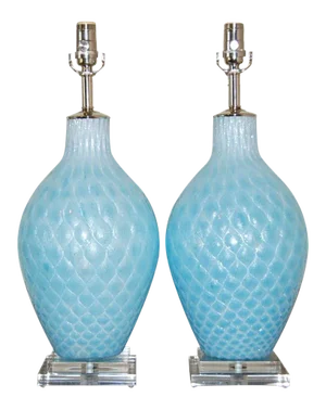 Galliano Ferro Murano Glass Lamps Blue