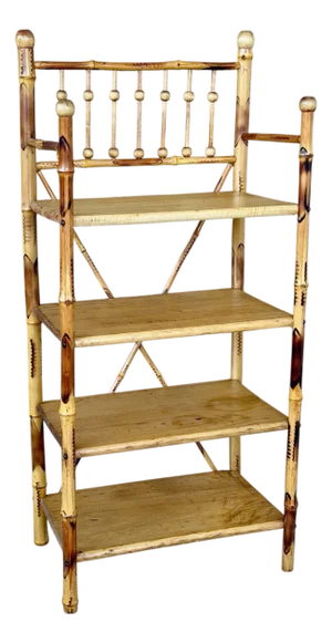 Antique Victorian Aesthetic Movement Burnt Bamboo Four-Tier Shelf Etagere