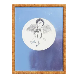 1970s "You Owe Me" Circular Drawling of Woman With Wings by Charles Pebworth