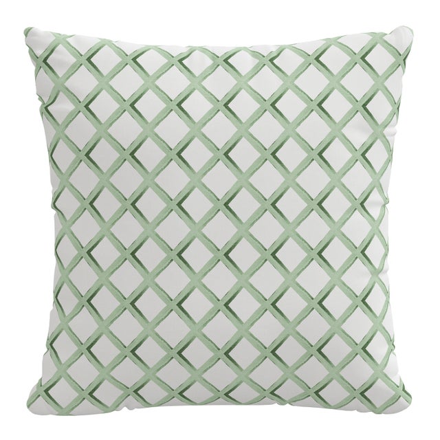 18" Indoor/Outdoor Pillow in Sage Lattice For Sale In Chicago - Image 6 of 6