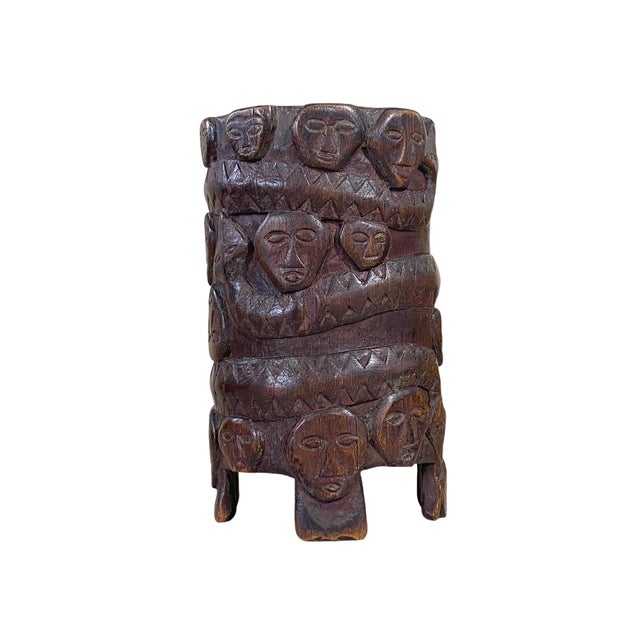 1960s Vintage Circa 1960 Hand Carved Wood African Vase 6.5" H For Sale - Image 5 of 9