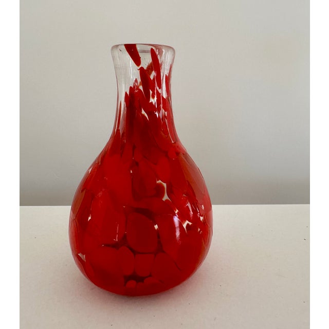 Novel Carlo Moretti glass bud vase, ruby red shades with clear art glass layered design. Hand made in Murano Italy, 1960s...
