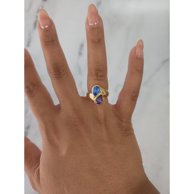 ♥ Product Summary ♥ Main Stone: Blue Topaz & Amethyst Band Material: 14k Yellow Gold Stone Cut: Pear Weight: 6 grams...