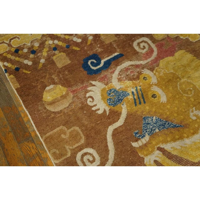 Early 19th Century 1820s Yellow Dragon Antique Chinese Ningxia Pillar Rug 3'4" X 8'8" Handknotted Wool Carpet For Sale - Image 5 of 6
