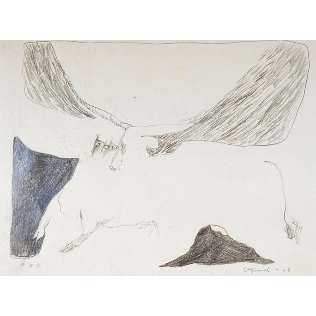 Mid-Century Expressionist Bull Drawing For Sale