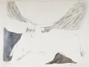 Mid-Century Expressionist Bull Drawing