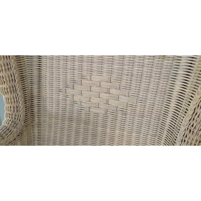 Wood Pristine 1980's Phillippine Ratan & Wicker Wingback Chairs & Ottoman - 3 Piece Set For Sale - Image 7 of 18