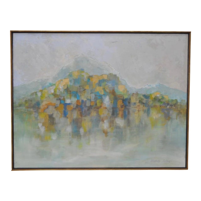 Blue 1950s Bradford Burton Mid-Century Modern Abstract Landscape Oil Painting For Sale - Image 8 of 8