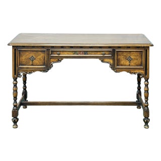 Vintage Western Revival Drawers Turned Decorative Legs Desk For Sale