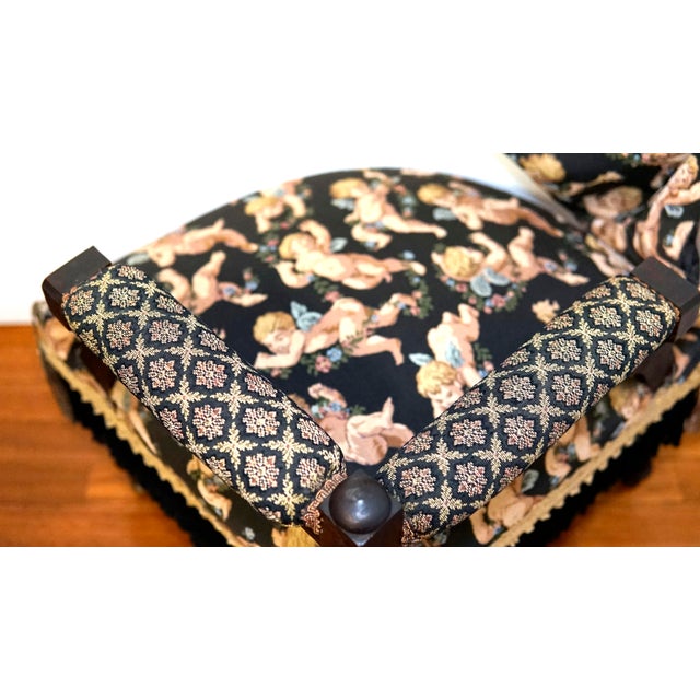 19th Century Upholstered Walnut Chit Chat Corner Chair With Cherubs For Sale - Image 11 of 13