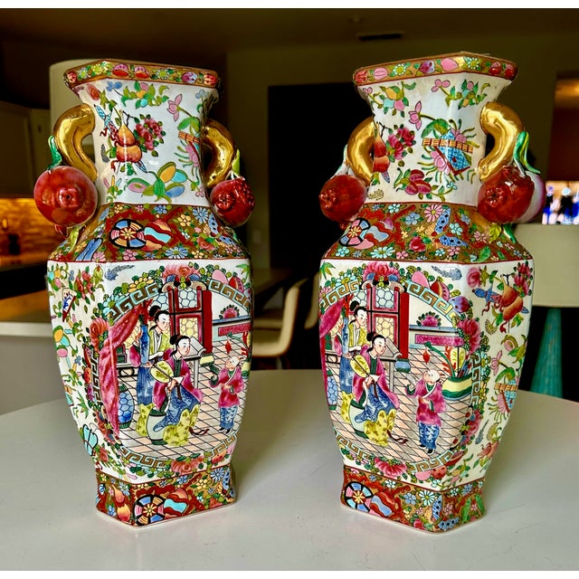 Pair Chinese Export Rose Medallion Porcelain Vases For Sale - Image 15 of 15