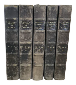 Antique Poetical Works of Byron Books - 5 Volumes