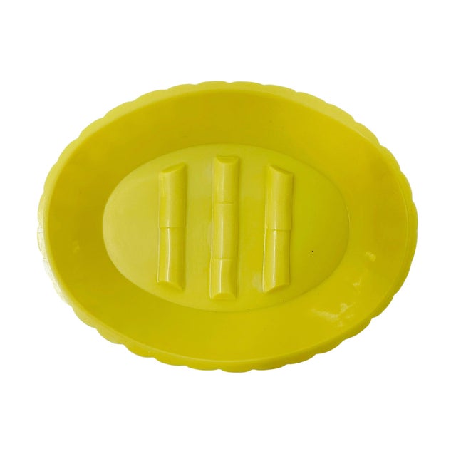 1970's Bai Yellow Faux Bamboo 4pc Bathroom Set Wastebasket Tissue Box Cover Soap For Sale - Image 14 of 18