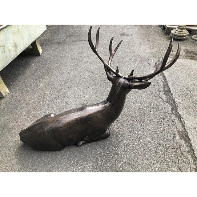 Gold Large Life-Size Reclining Stag Garden Sculpture in Bronzed Cast Aluminium For Sale - Image 8 of 9