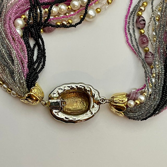 1980s Statement Torsade Necklace Jay Feinberg (Jay Strongwater) Pink Purple Rhinestone Clasp For Sale - Image 6 of 10