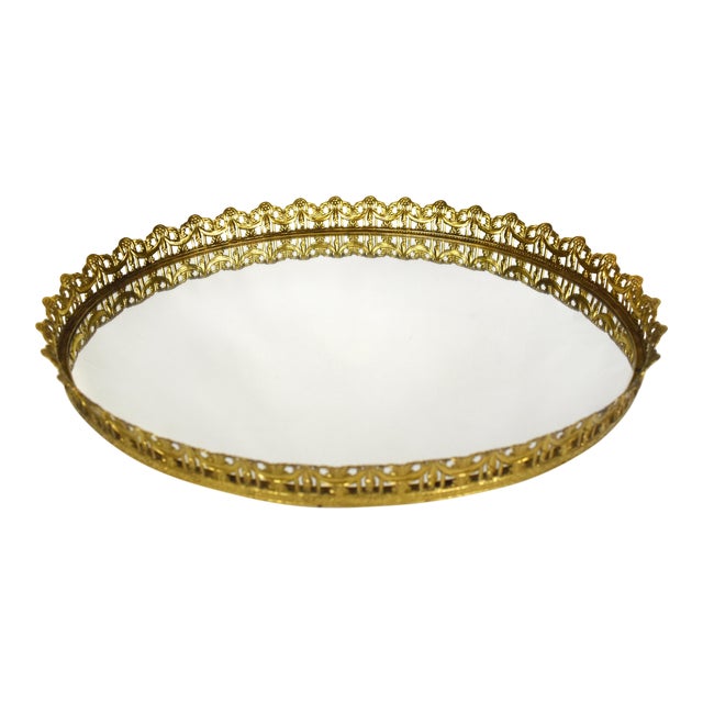 Vintage Filigree Brass Oval Mirror Vanity Tray Chairish