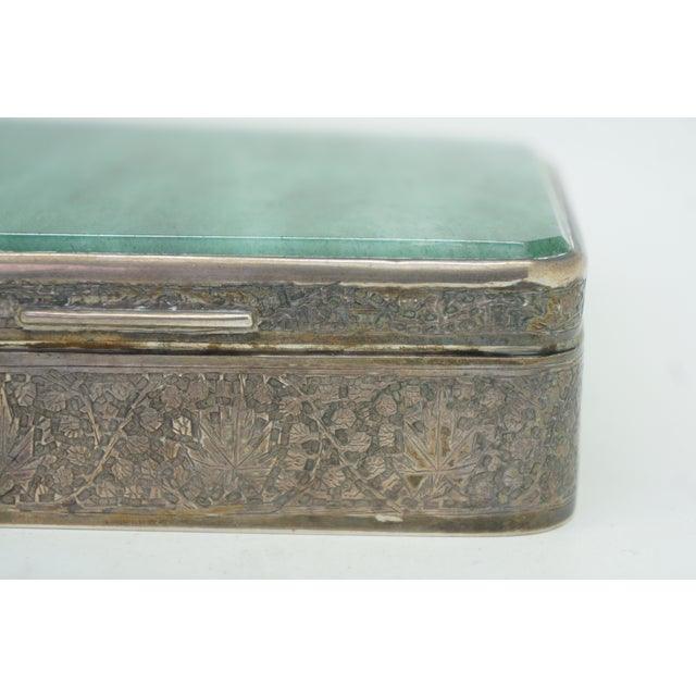 Antique Continental Silver Plate Green Jade Keepsake Trinket Snuff Box 4" For Sale - Image 15 of 15