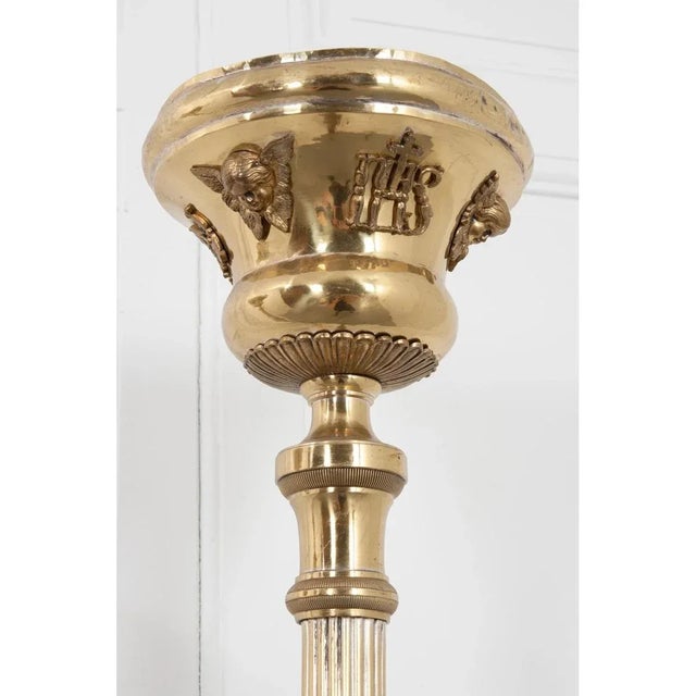 French 19th Century Brass Altar Torch Lamps - A Pair For Sale - Image 4 of 12