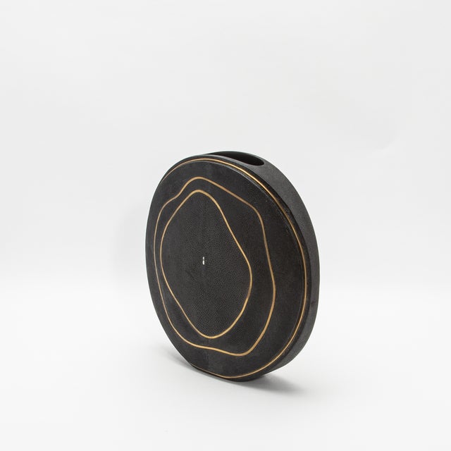 R & Y Augousti Modern Vase in Shagreen With Brass Details by R&y Augousti For Sale - Image 4 of 7