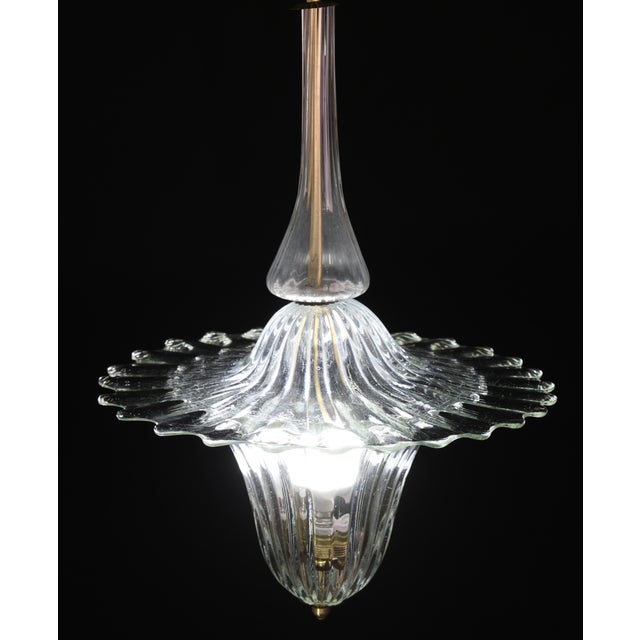 Glass Elegant Art Decò Murano Glass Lantern by Barovier E Toso Pendant Light, 1950 For Sale - Image 7 of 17