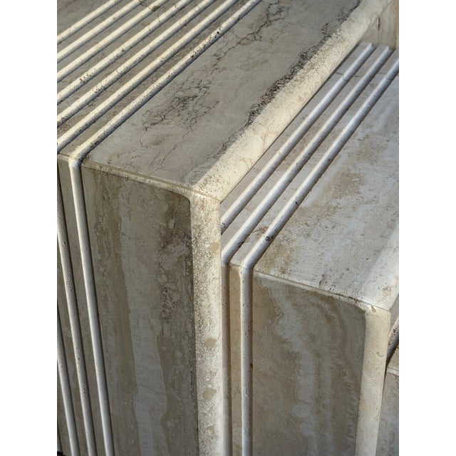 Postmodern Travertine Nesting Side Tables, a Set of 3 For Sale - Image 11 of 12