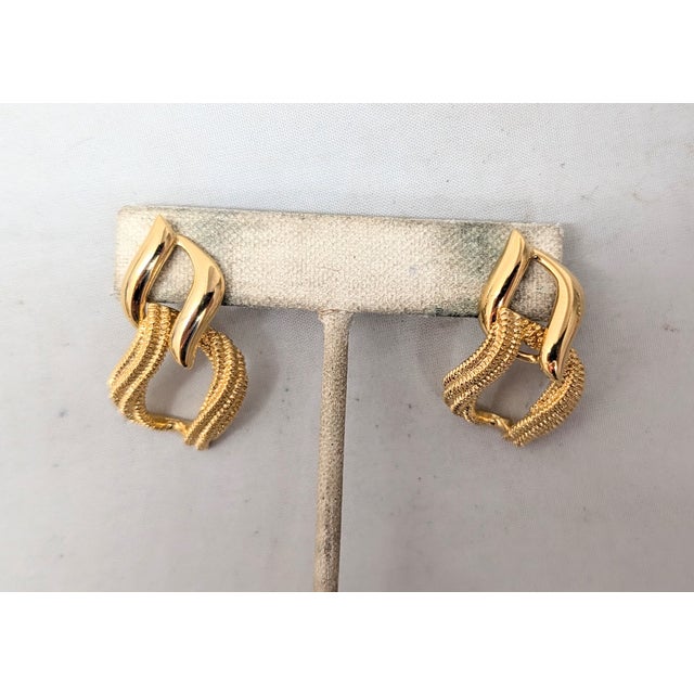 1990s Vintage 1992 Signed Napier Goldtone Textured & Smooth Link Pierced Earrings-2 Pieces For Sale - Image 5 of 6