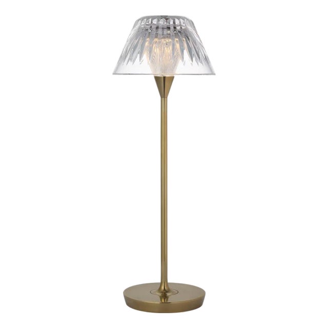 Waterford by Visual Comfort Signature Blaze 16" Rechargeable Table Lamp in Natural Brass with Clear Crystal For Sale