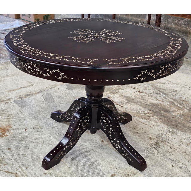 Late 20th Century South East Asian Handcrafted Bone Marquetry Rosewood Center Table Breakfast Table For Sale - Image 5 of 8