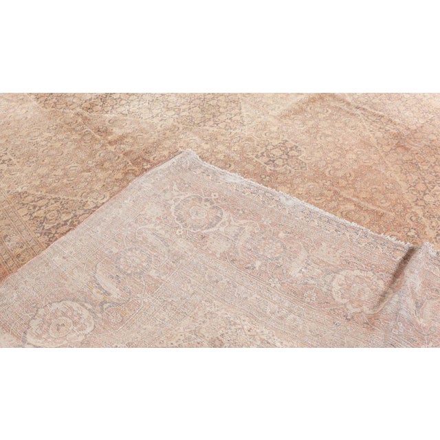 Fine Antique Persian Tabriz Brown Handmade Wool Carpet For Sale - Image 4 of 9