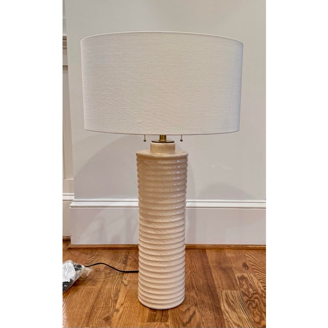Baker Furniture Company Baker Furniture Ceramic Ribbe Table Lamp W/ Shade Pair For Sale - Image 4 of 11