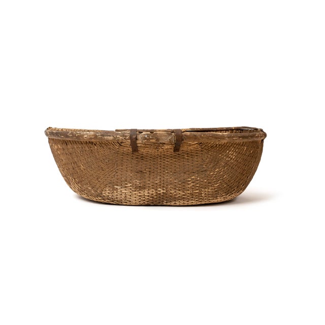 Chinese Antique Chinese Jumbo Harvest Basket With Bamboo Rim For Sale - Image 3 of 6