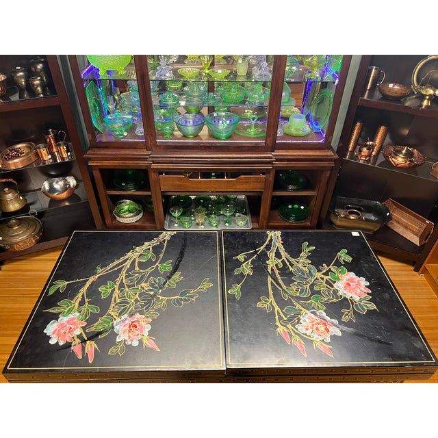 Chinese Vintage Chinese Export Black Lacquer Mother-of-Pearl Folding Bar Cabinet, C. 1950s For Sale - Image 3 of 12