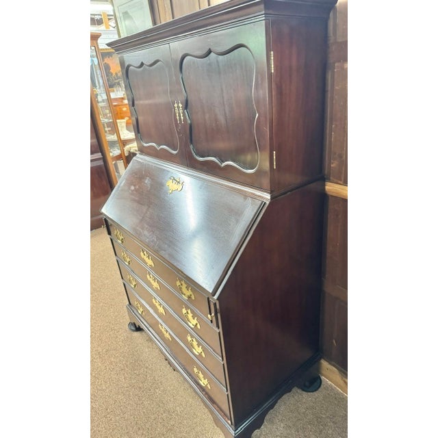 Wood Mid 20th Century Kittinger Cw 1 Mahogany Slant Front Chippendale Style Secretary. Desk For Sale - Image 7 of 15