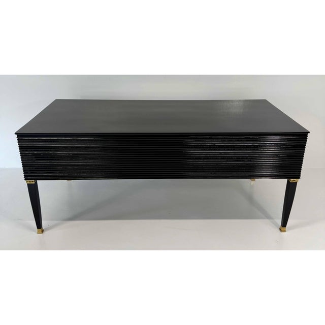 Italian Art Deco Black Lacquer and Brass Desk by Paolo Buffa for La Permanente Mobili Cantù, 1950s For Sale - Image 3 of 16