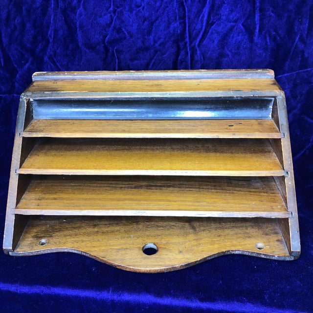 From days of yore when letter writing was a thing...... Antique mahogany letter holder - can be hung with room for a pen....