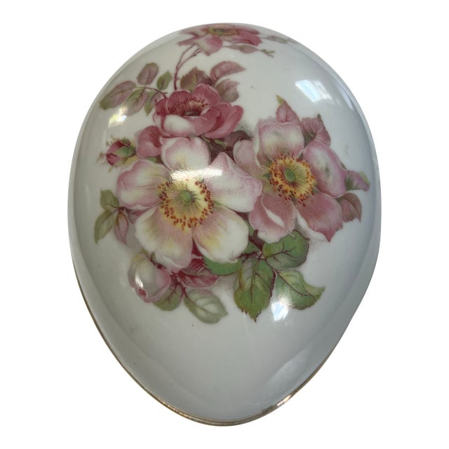 1950s Porcelain Trinket Egg Shaped Box Signed For Sale