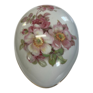 1950s Porcelain Trinket Egg Shaped Box Signed