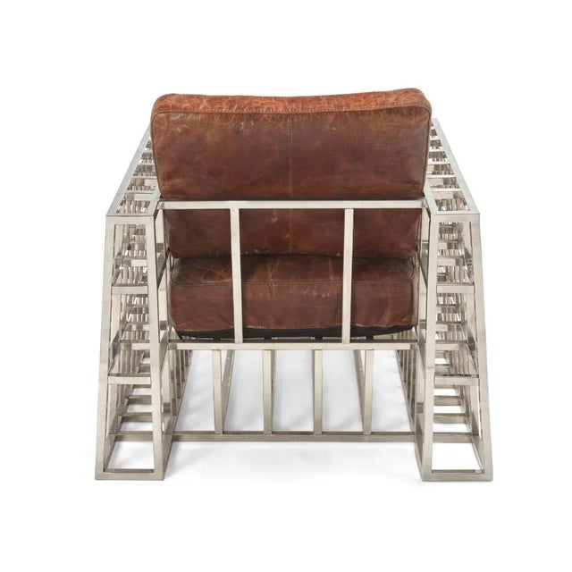 Animal Skin Andrew Martin Cage Club Chair -Brown Leather & Crome Metal For Sale - Image 7 of 7